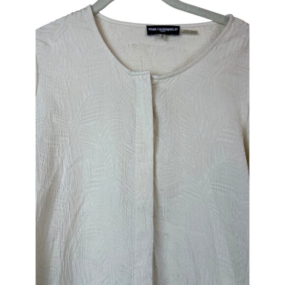 Karl Lagerfeld Paris Women's M Button-Up Blouse Ivory Flowy Textured Top - Picture 4 of 13